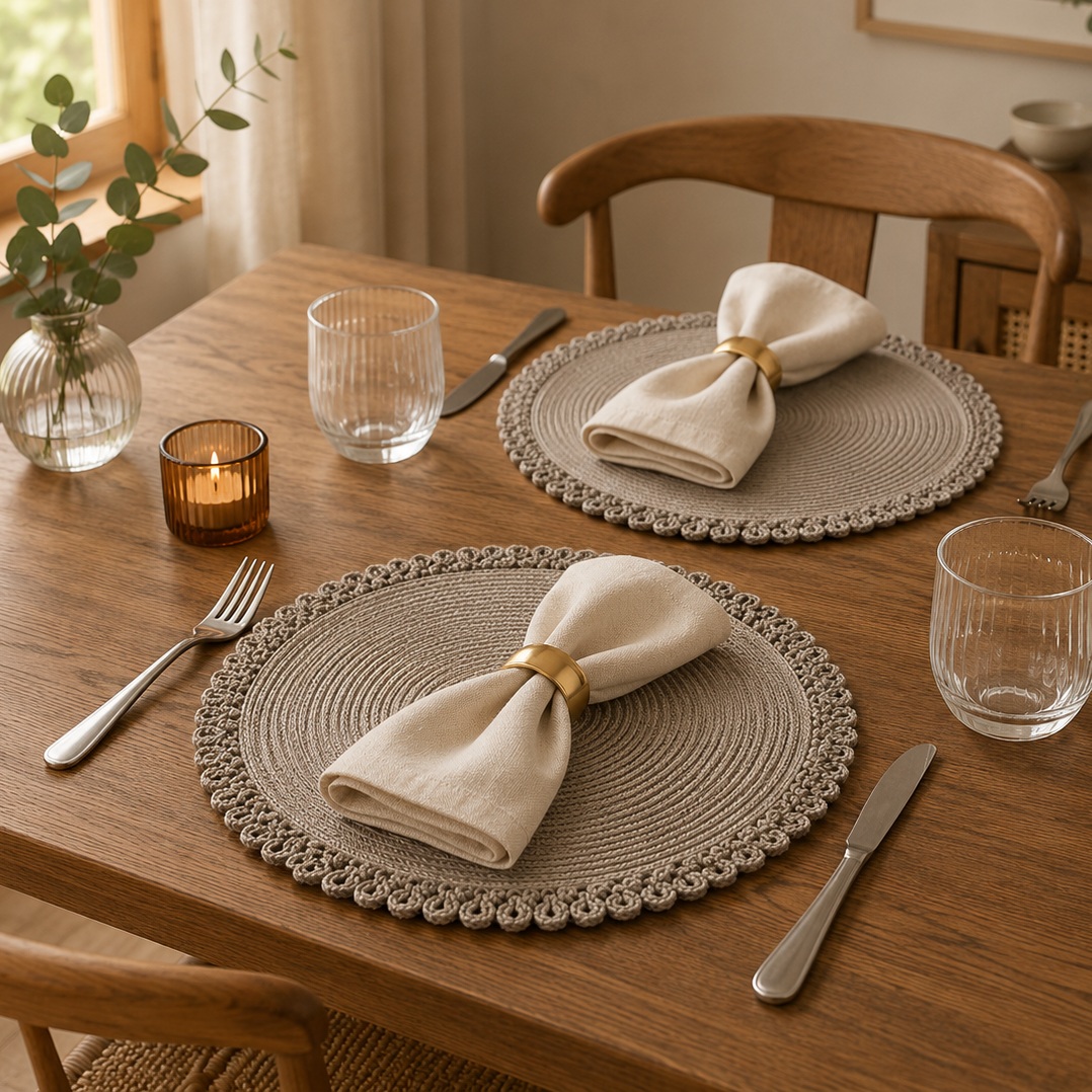Kit de mesa posta com lugar americano guardanapo e anél de guardanapo
